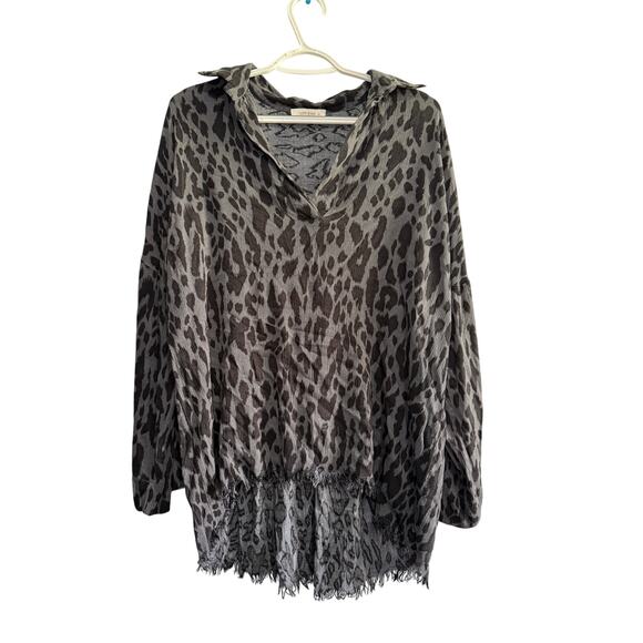 Umgee animal print tunic fringe top womens XL fairy grunge boho chic timeless - Picture 2 of 9